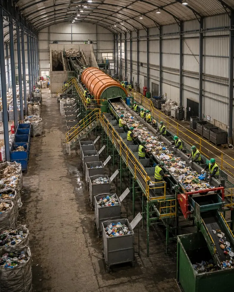 Interior de la planta de separación de residuos
